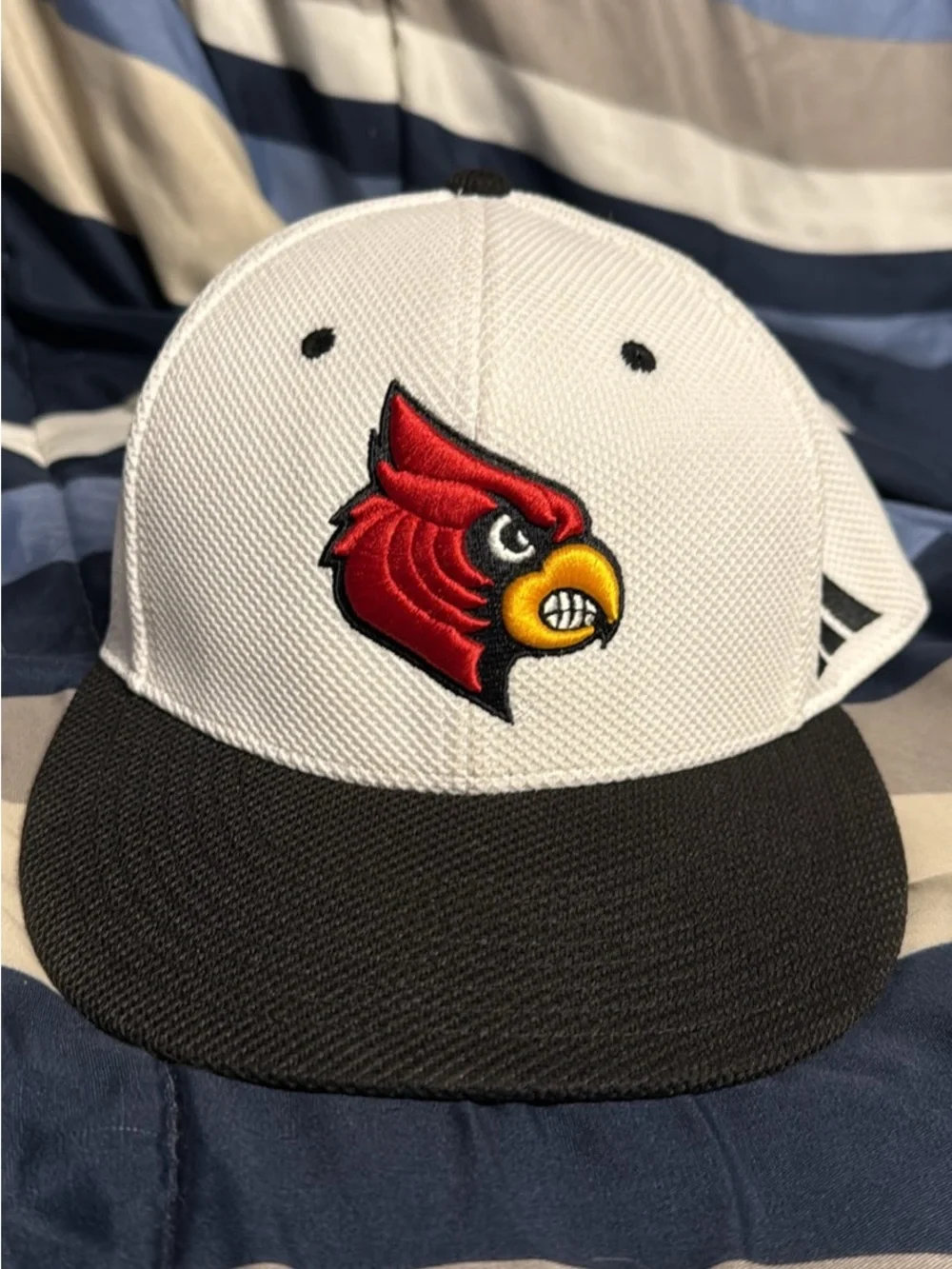 adidas White and Black Baseball Hat with Red Louisville Cardinal Logo